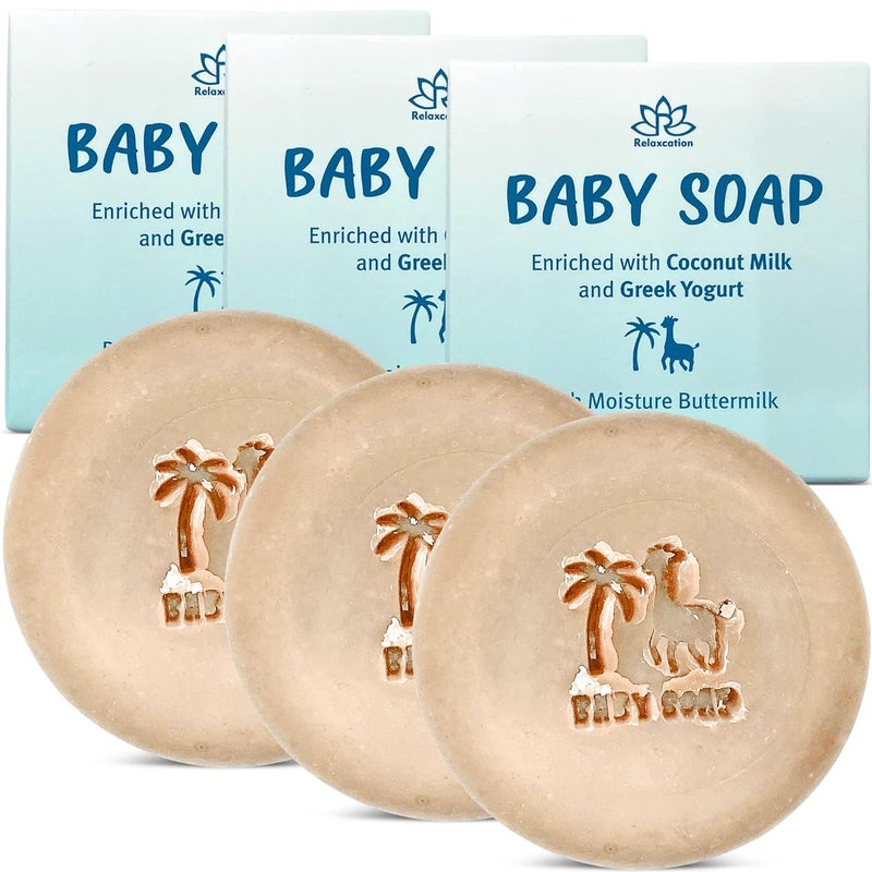 Relaxcation Baby Soap Bar with Greek Yogurt and Coconut Milk - Naturally Cold Processed from Organic Ingredients - Newborn Gift - Handmade in USA (3-pack) - Image 1